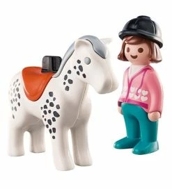 Ny ✔️ Playmobil 1.2.3 - Rytter Med Hest - 70404 - 2 Dele 🔥